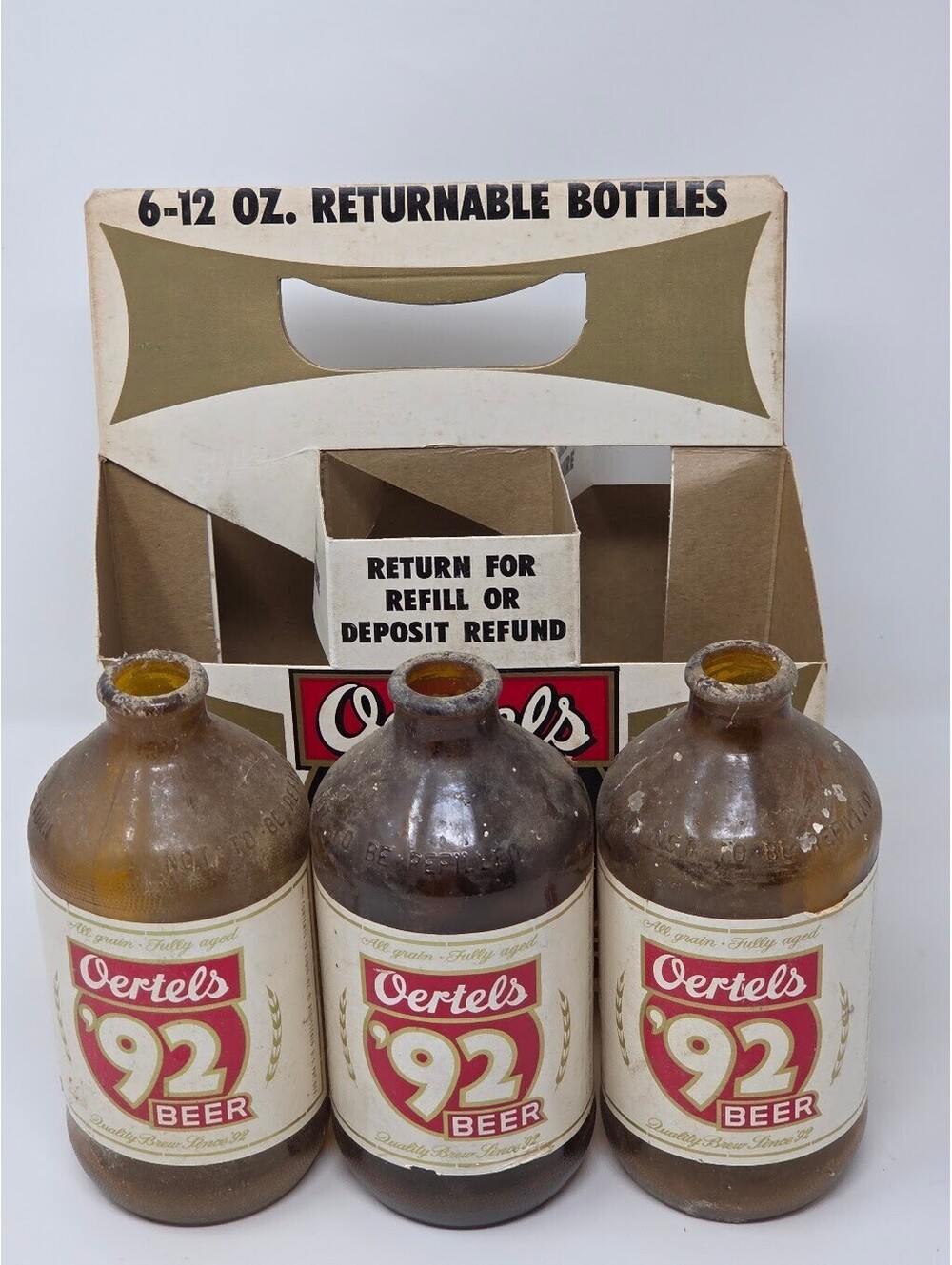 RARE Oertels 92 Beer Six Pack Carrier w/ 3 Glass Bottles Louisville KY Vintage